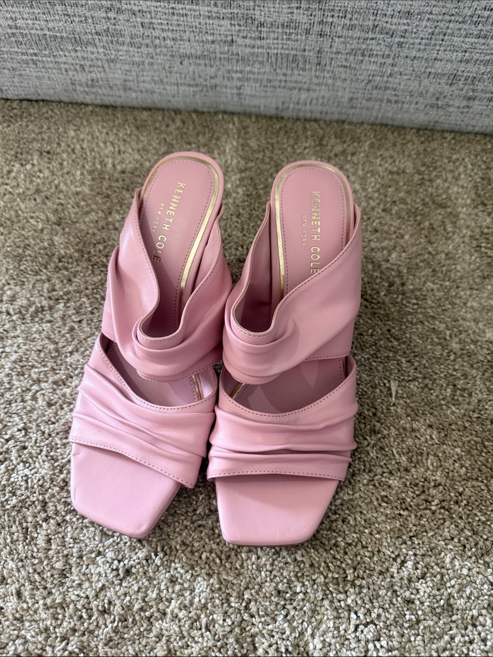 Kenneth Cole Pink Ruched Square-Toe Slide Sandals